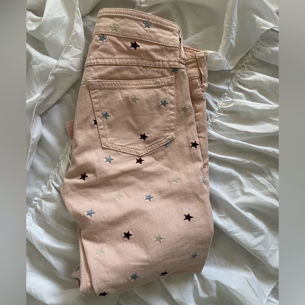 Isabel Marant Etoile Pink Star Embroidered Low Rise Skinny Cropped Jeans SZ 36/4